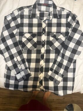 Men's Black & White Buffalo print Checkered Button-Down Shirt made in Italy